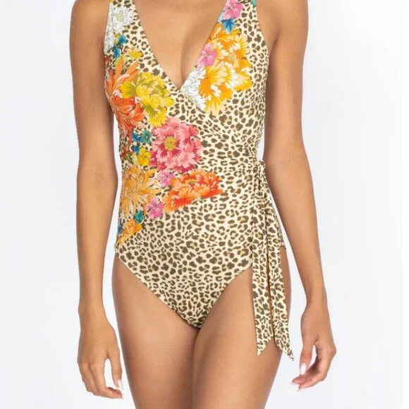 Johnny Was Leopard Wrap One Piece Animal  and Floral Print Swimsuit Size XL $198 - Picture 7 of 7